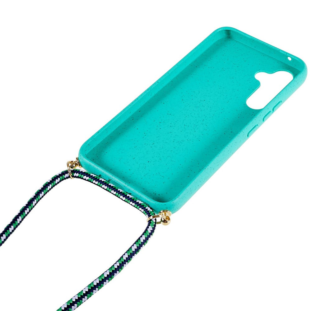 For Samsung Galaxy S24+ Back Case Wheat Straw + TPU Shockproof Phone Cover with Adjustable Lanyard