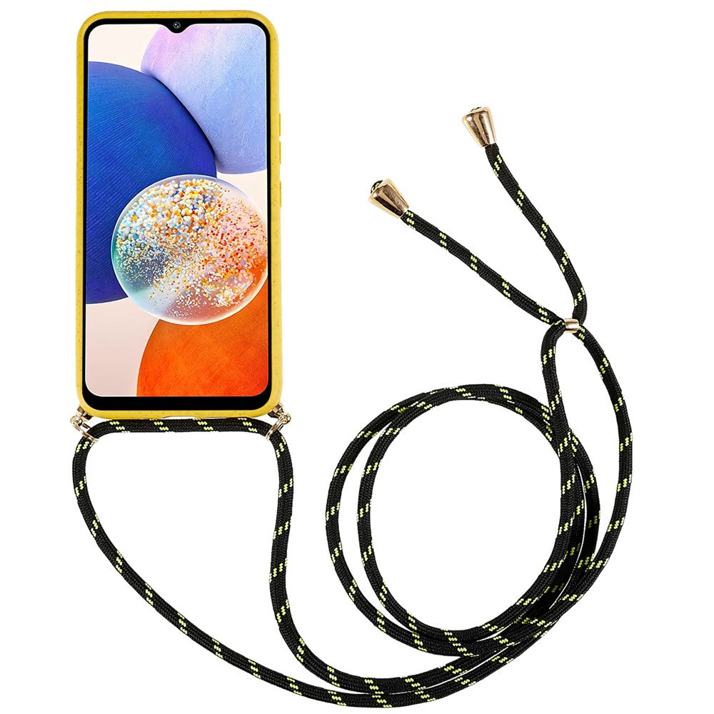 Til Samsung Galaxy A15 5G Bagcover Hvedestrå + TPU Stødsikkert Telefoncover med Justerbar Snor