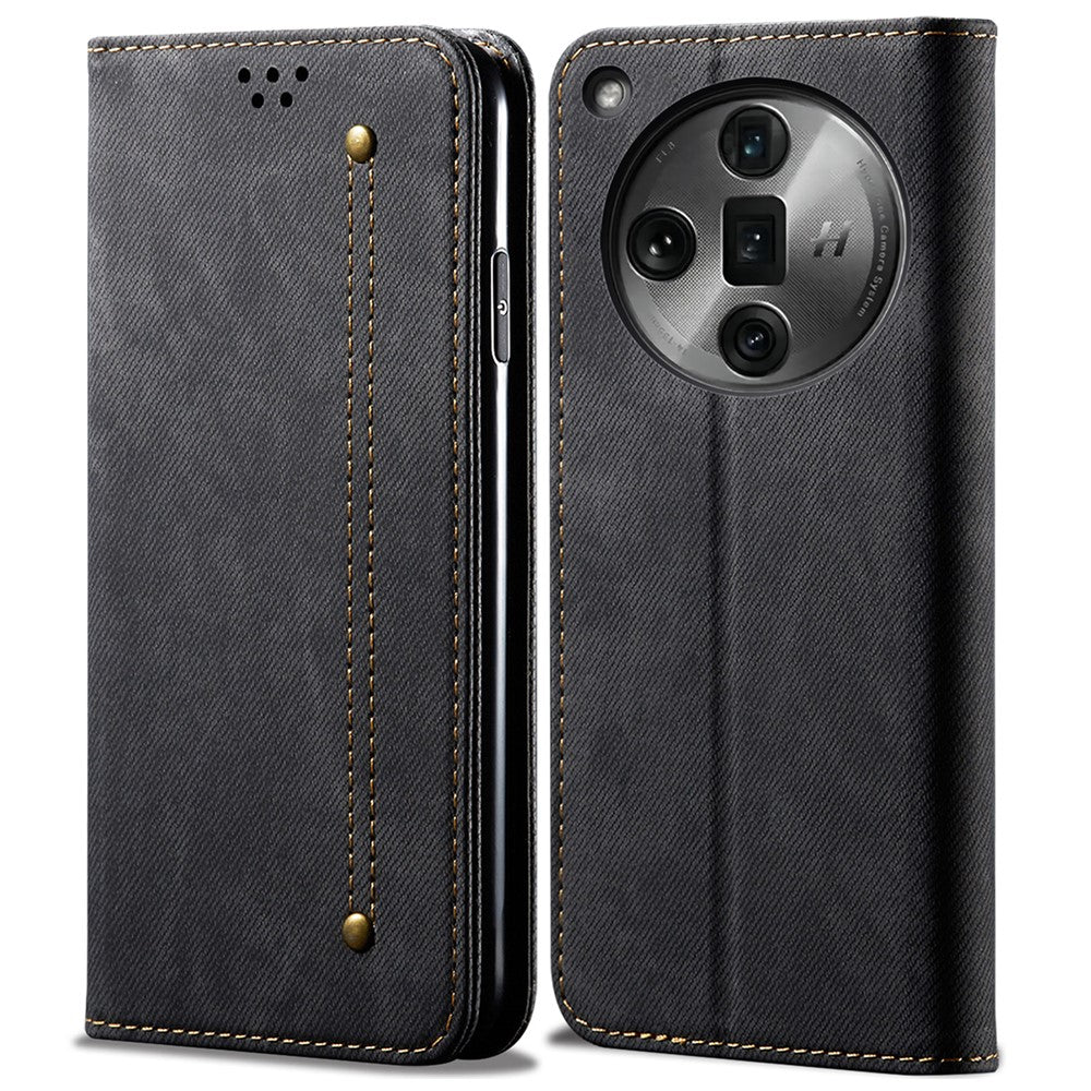 For Oppo Find X7 5G Jeans Cloth Texture Phone Case PU Leather Stand View Cover