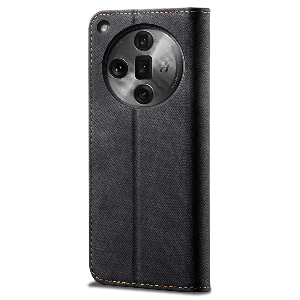 For Oppo Find X7 5G Jeans Cloth Texture Phone Case PU Leather Stand View Cover