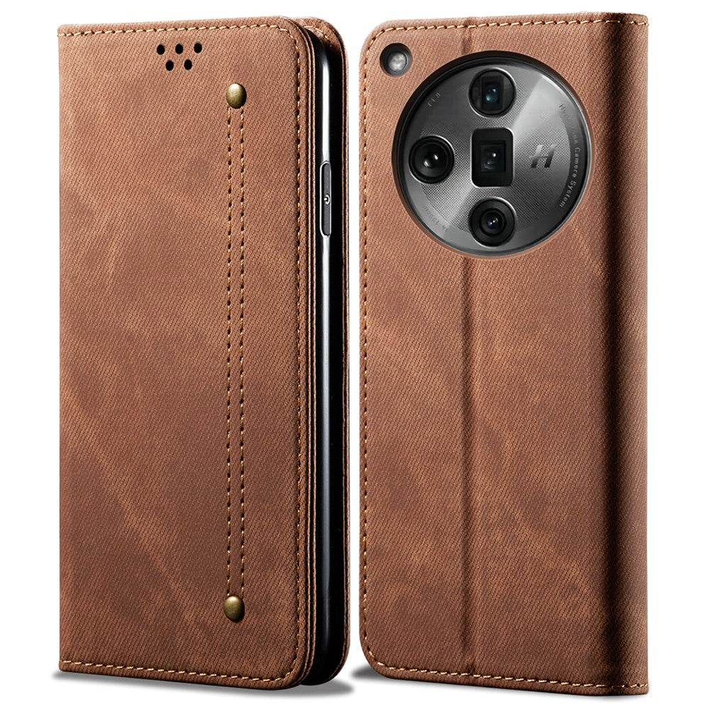 For Oppo Find X7 5G Jeans Cloth Texture Phone Case PU Leather Stand View Cover
