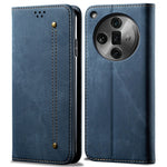 For Oppo Find X7 5G Jeans Cloth Texture Phone Case PU Leather Stand View Cover