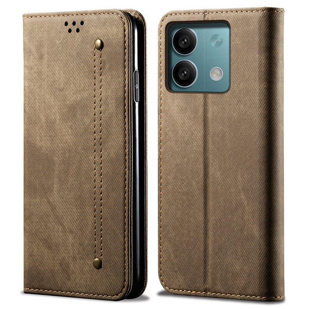 For Xiaomi Redmi Note 13 4G Leather Wallet Case Jeans Cloth Texture TPU Shockproof Shell