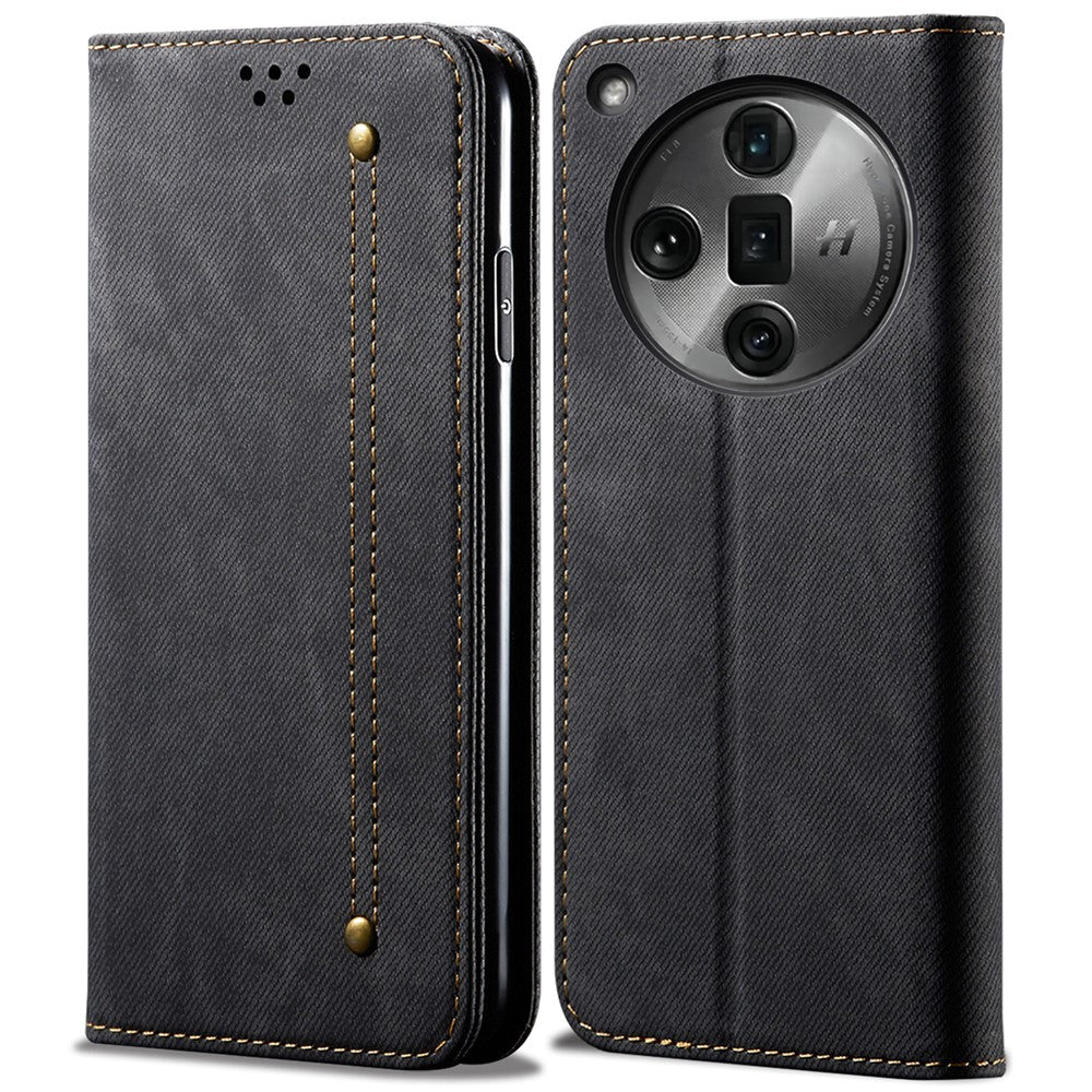 For Oppo Find X7 Ultra Leather Phone Case Jeans Cloth Texture Protective Cover