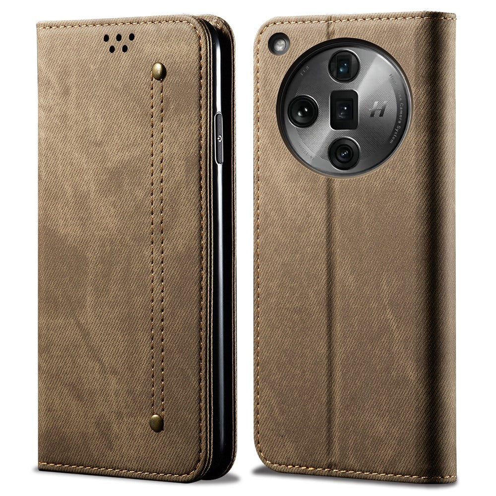 For Oppo Find X7 Ultra Leather Phone Case Jeans Cloth Texture Protective Cover
