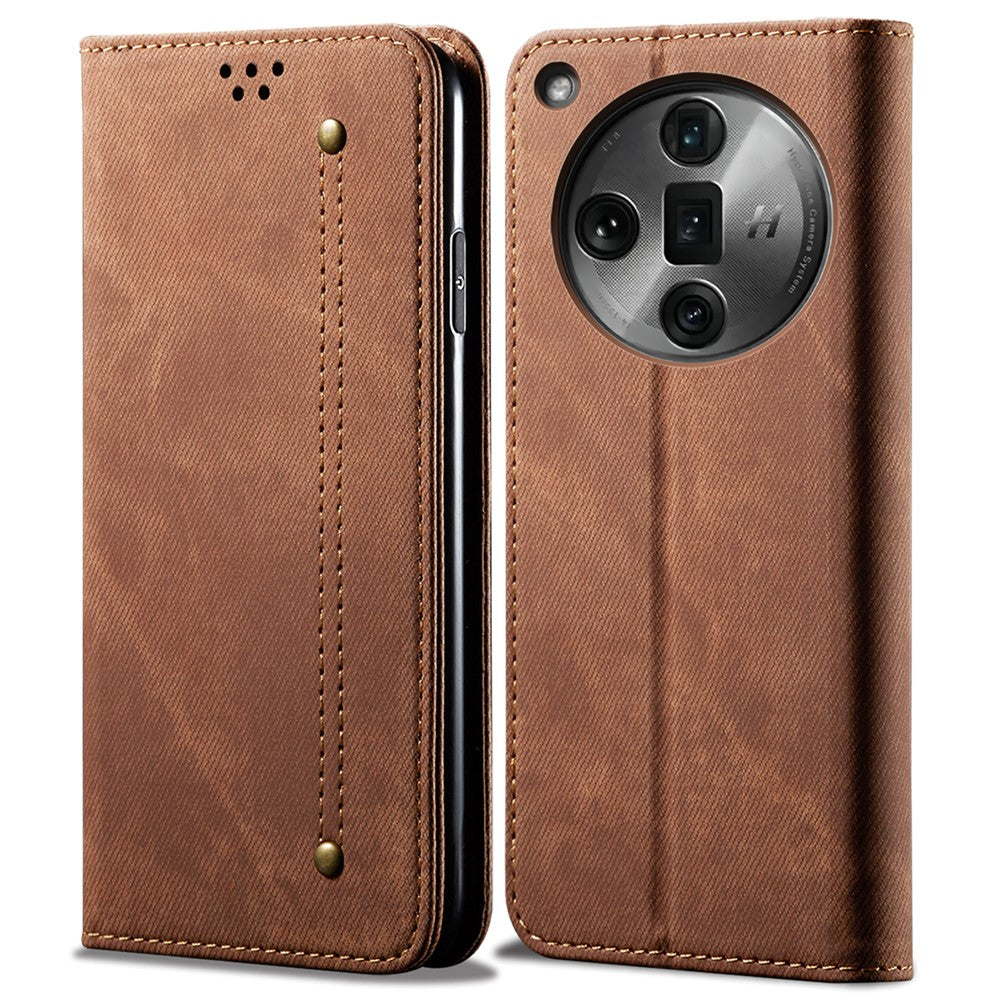 For Oppo Find X7 Ultra Leather Phone Case Jeans Cloth Texture Protective Cover
