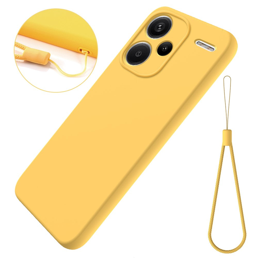 For Xiaomi Redmi Note 13 Pro+ 5G Liquid Silicone Phone Case with Strap Raised Edge