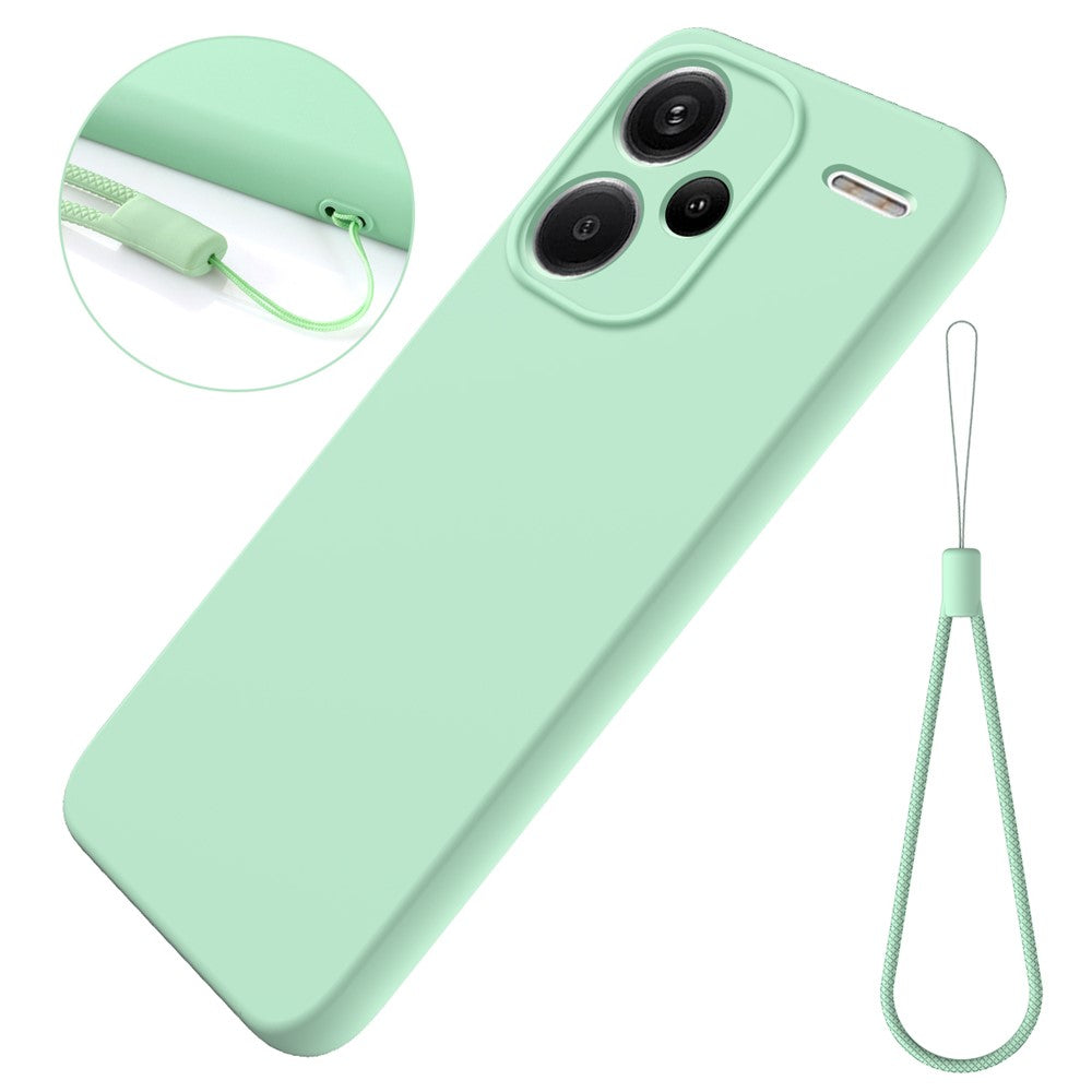 For Xiaomi Redmi Note 13 Pro+ 5G Liquid Silicone Phone Case with Strap Raised Edge