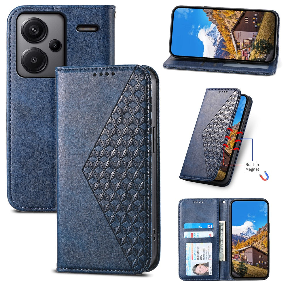 For Xiaomi Redmi Note 13 Pro+ 5G Leather Case Wallet Flip Cover Rhombus Pattern