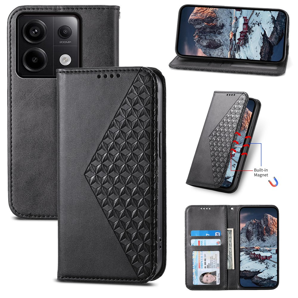 Magnetisk læderetui med pung og rombemønster til Xiaomi Redmi Note 13 Pro 5G / Poco X6 5G