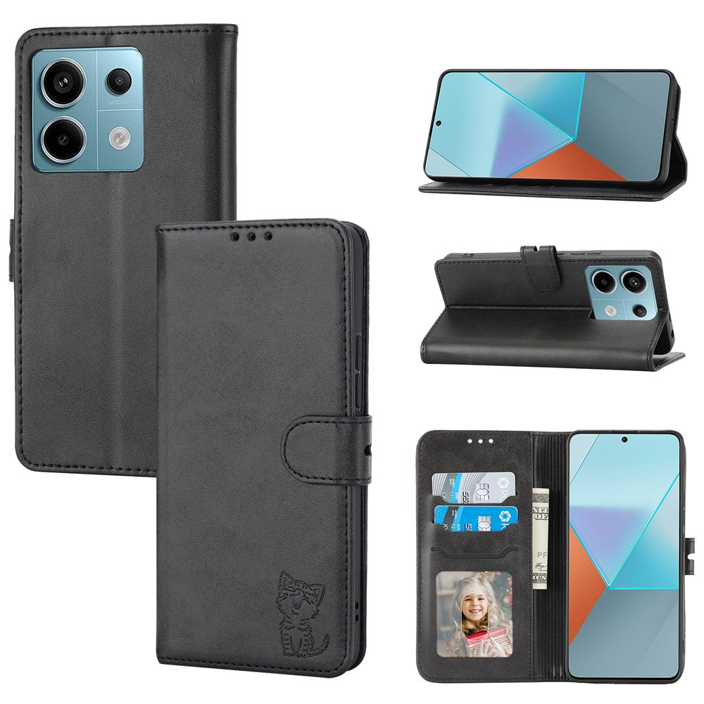 For Xiaomi Redmi Note 13 Pro 5G / Poco X6 5G Leather Case Happy Cat Pattern Folding Stand Phone Cover