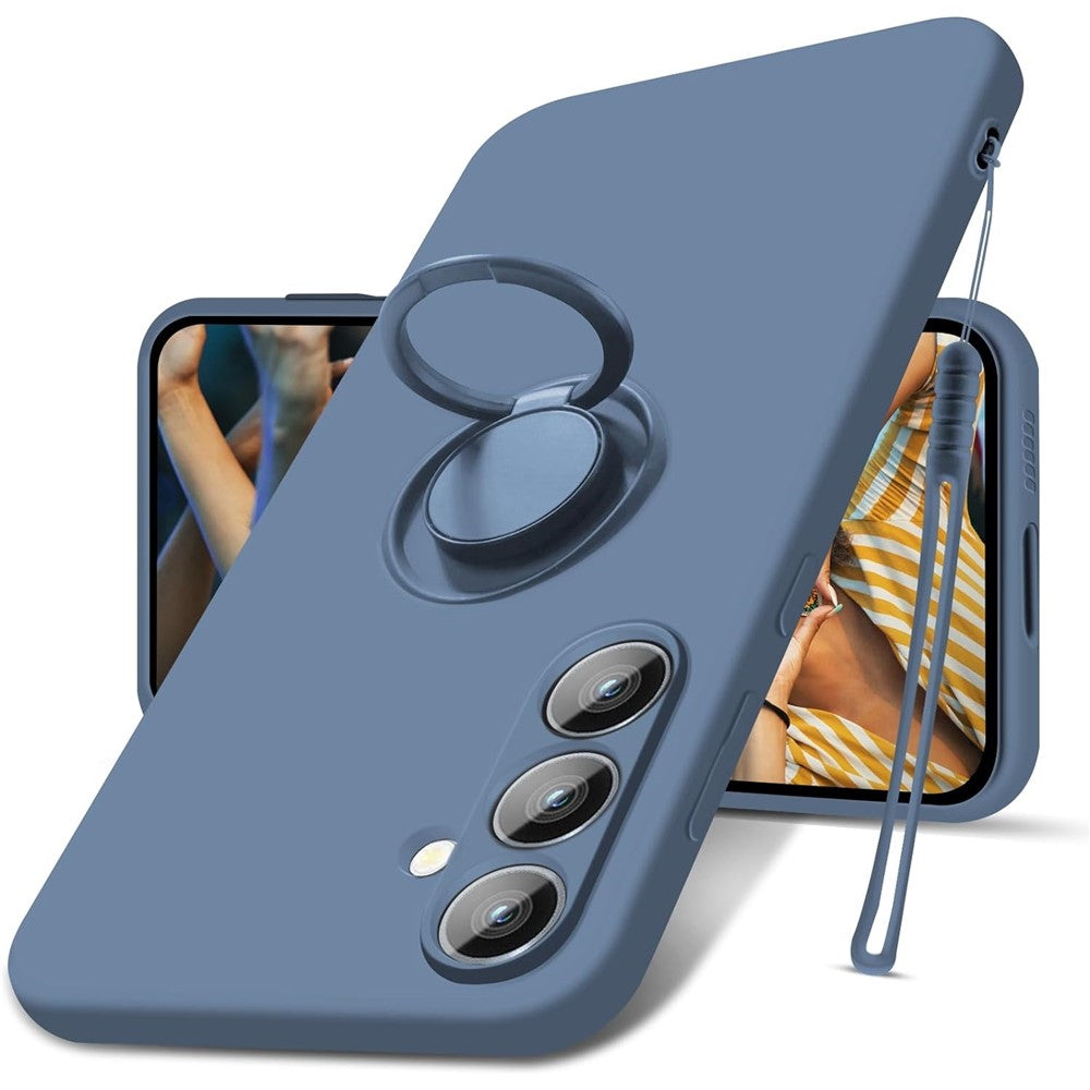 For Samsung Galaxy S24+ Liquid Silicone Case Ring Kickstand Phone Cover