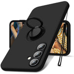 For Samsung Galaxy S24+ Liquid Silicone Case Ring Kickstand Phone Cover