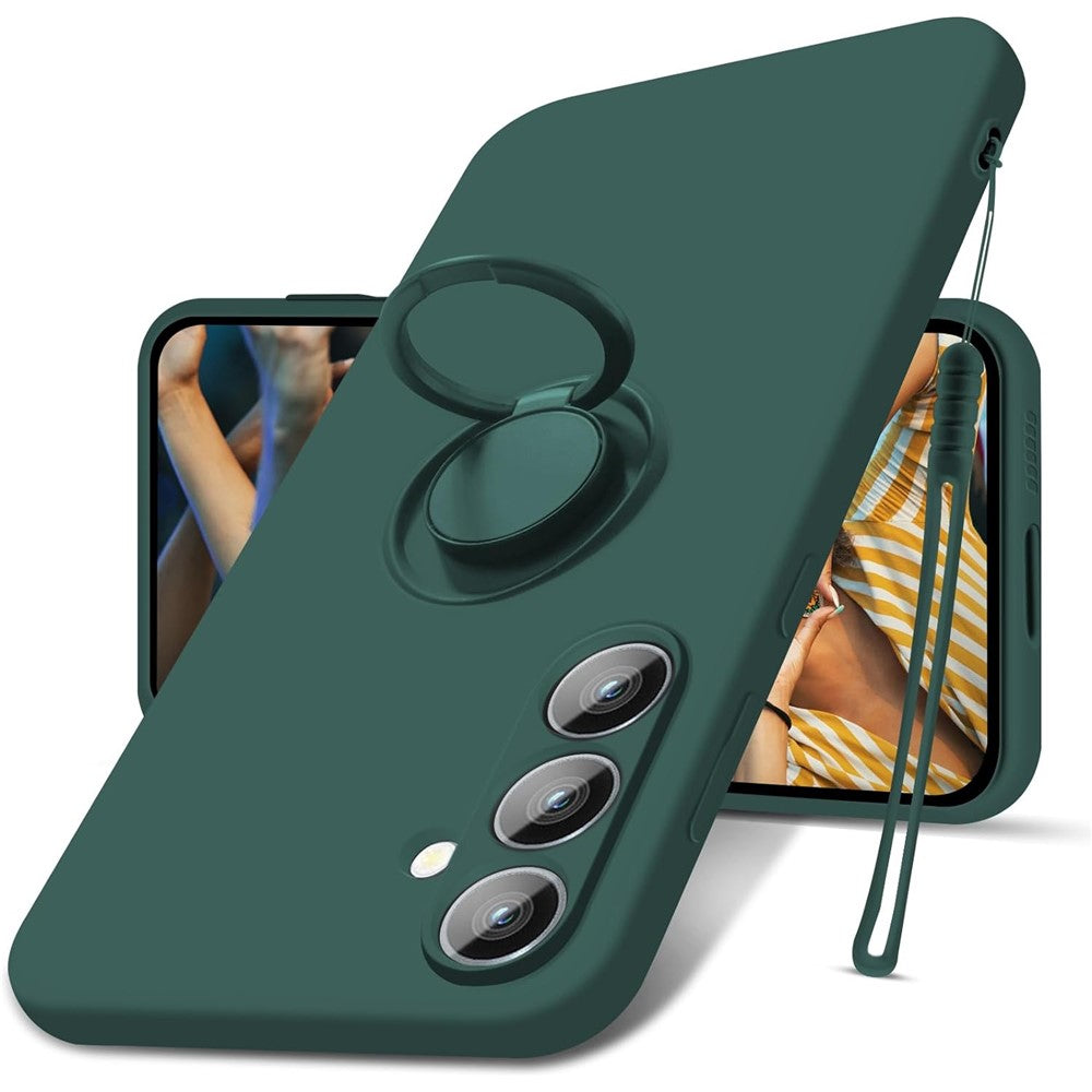 For Samsung Galaxy S24+ Liquid Silicone Case Ring Kickstand Phone Cover