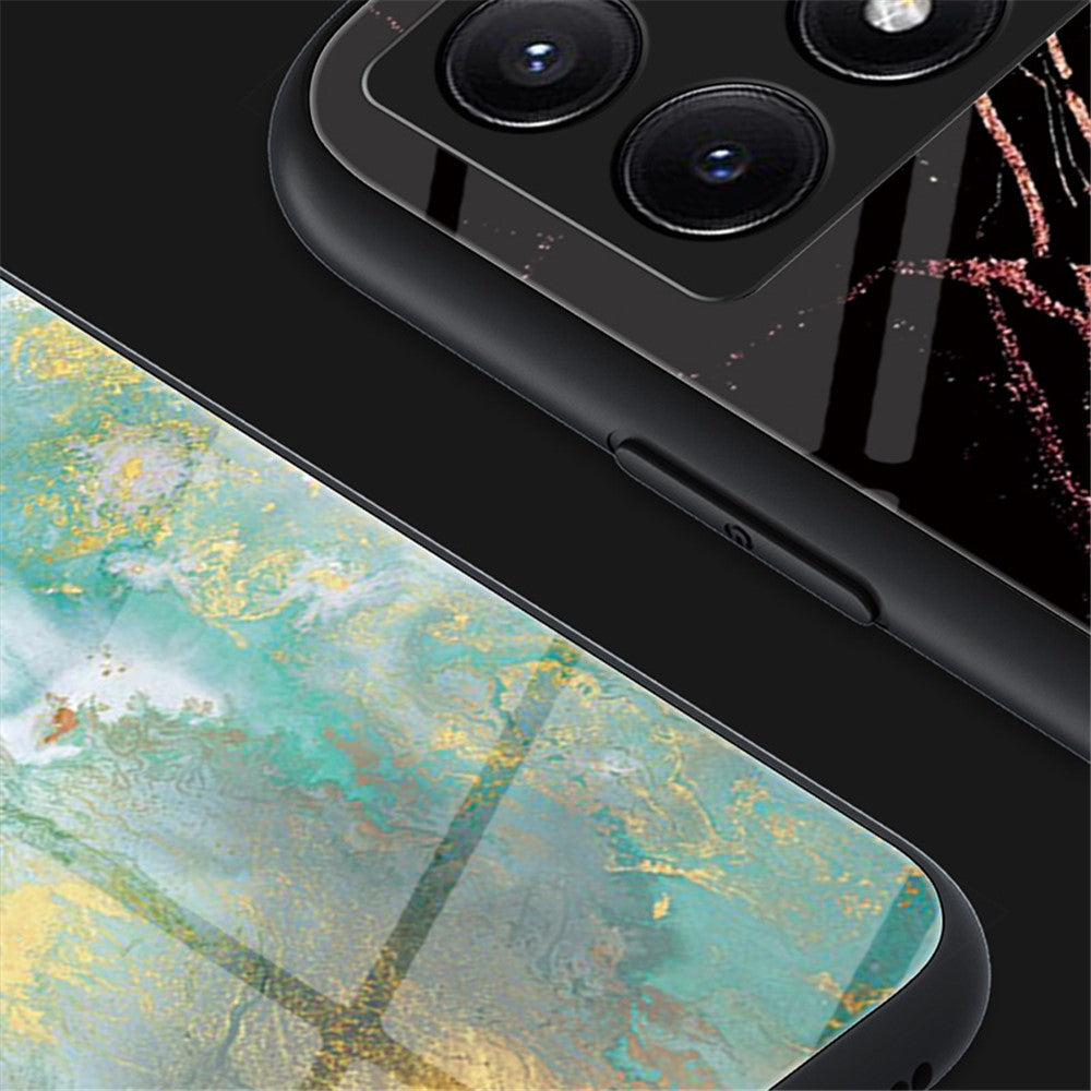 For Xiaomi Redmi K70E 5G / Poco X6 Pro 5G Case Marble Pattern Tempered Glass+PC+TPU Cover