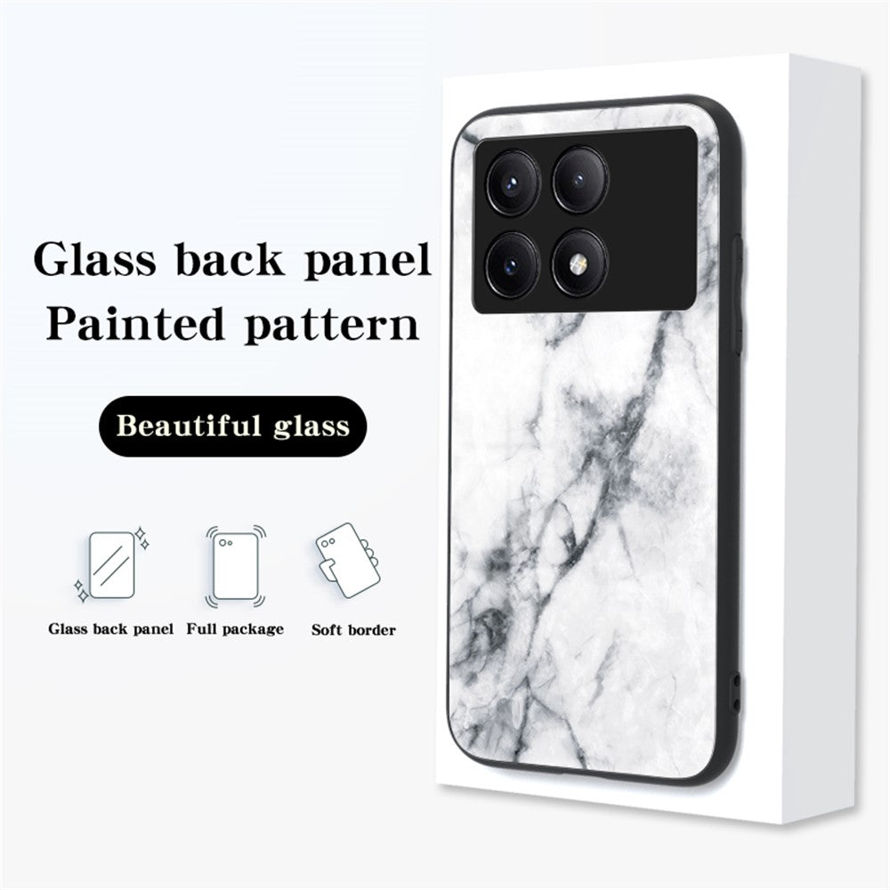 For Xiaomi Redmi K70E 5G / Poco X6 Pro 5G Case Marble Pattern Tempered Glass+PC+TPU Cover
