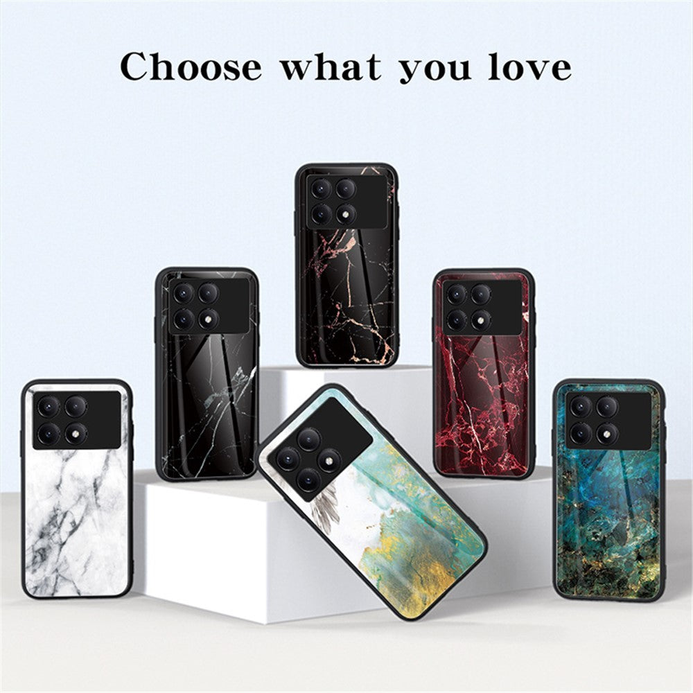 For Xiaomi Redmi K70E 5G / Poco X6 Pro 5G Case Marble Pattern Tempered Glass+PC+TPU Cover