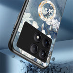 For Xiaomi Redmi K70E 5G / Poco X6 Pro 5G Case Tempered Glass Kickstand Cover Flower Pattern