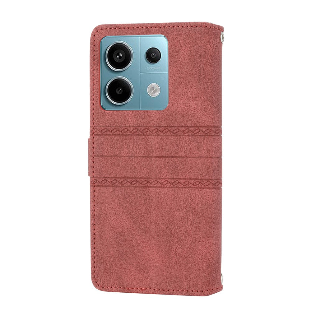 For Xiaomi Redmi Note 13 Pro 5G / Poco X6 5G Cover Soft PU Leather Imprinted Pattern Phone Case with Hand Strap
