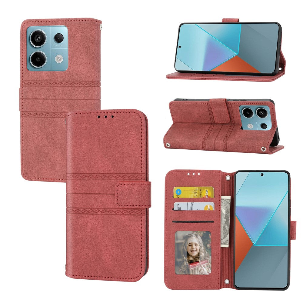 For Xiaomi Redmi Note 13 Pro 5G / Poco X6 5G Cover Soft PU Leather Imprinted Pattern Phone Case with Hand Strap