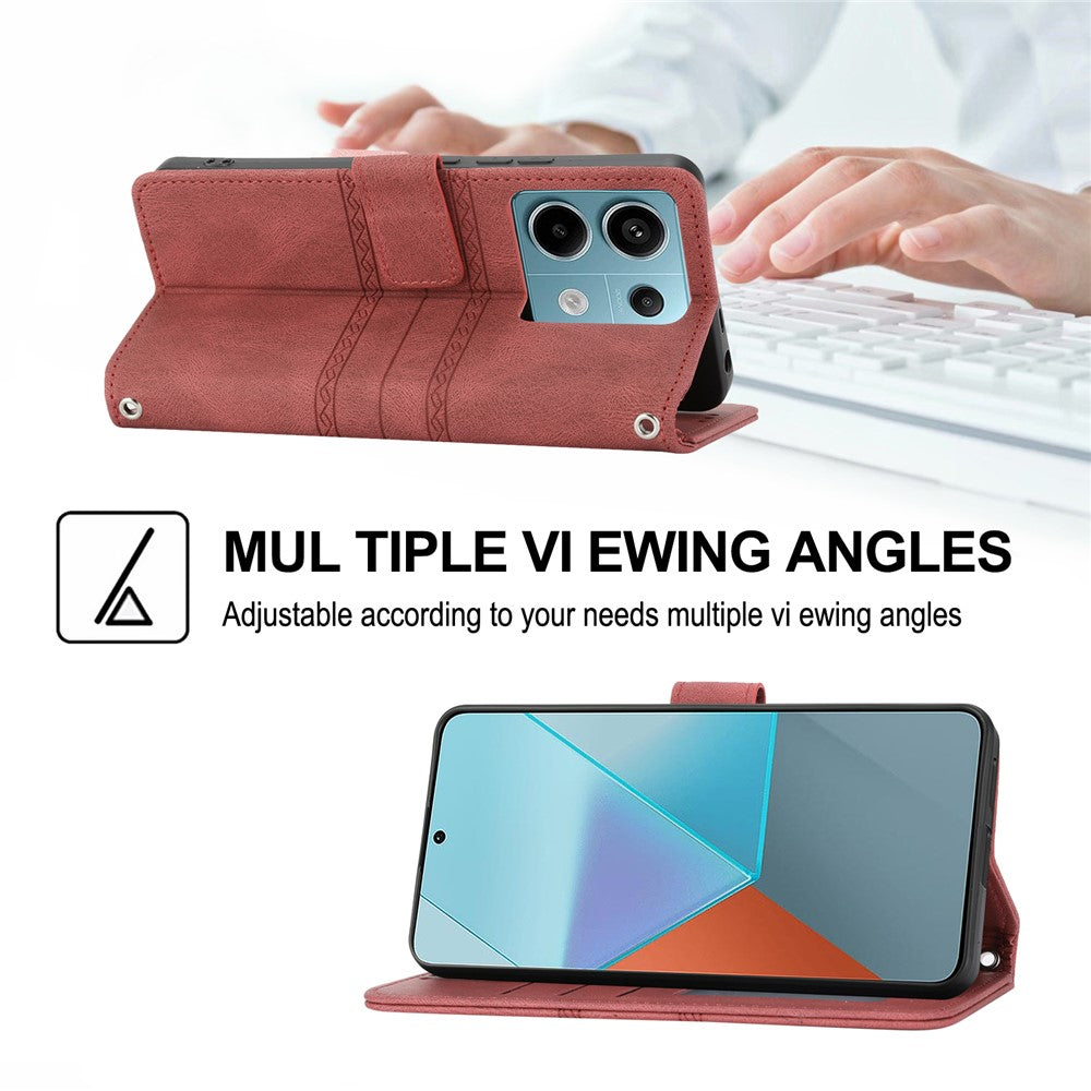 For Xiaomi Redmi Note 13 Pro 5G / Poco X6 5G Cover Soft PU Leather Imprinted Pattern Phone Case with Hand Strap