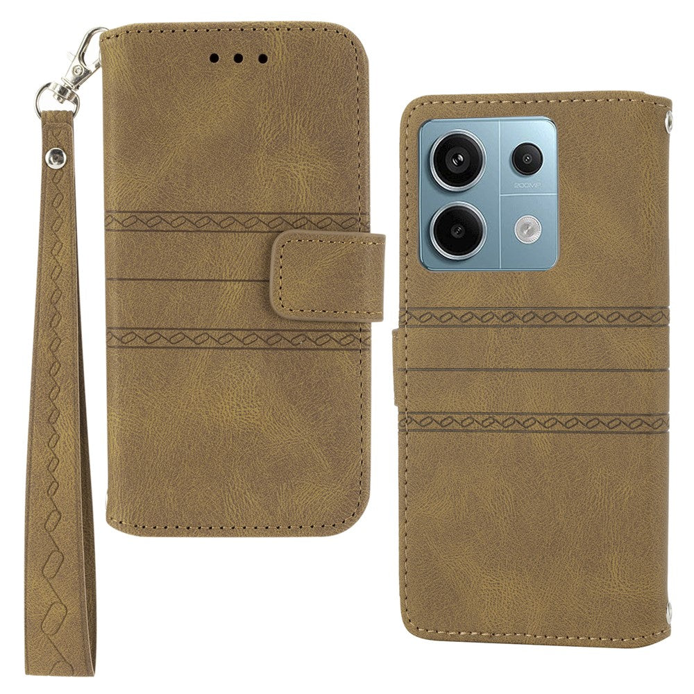 For Xiaomi Redmi Note 13 Pro 5G / Poco X6 5G Cover Soft PU Leather Imprinted Pattern Phone Case with Hand Strap