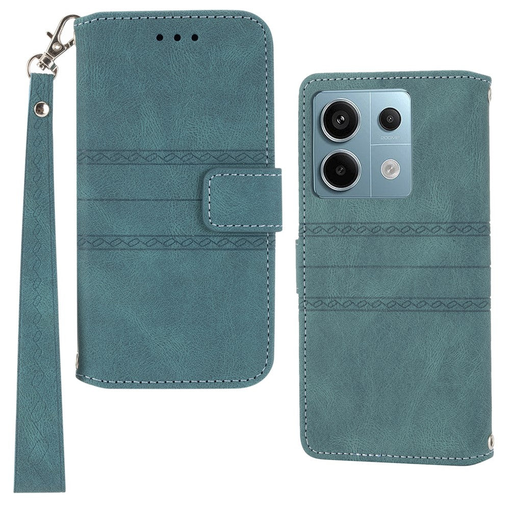 For Xiaomi Redmi Note 13 Pro 5G / Poco X6 5G Cover Soft PU Leather Imprinted Pattern Phone Case with Hand Strap