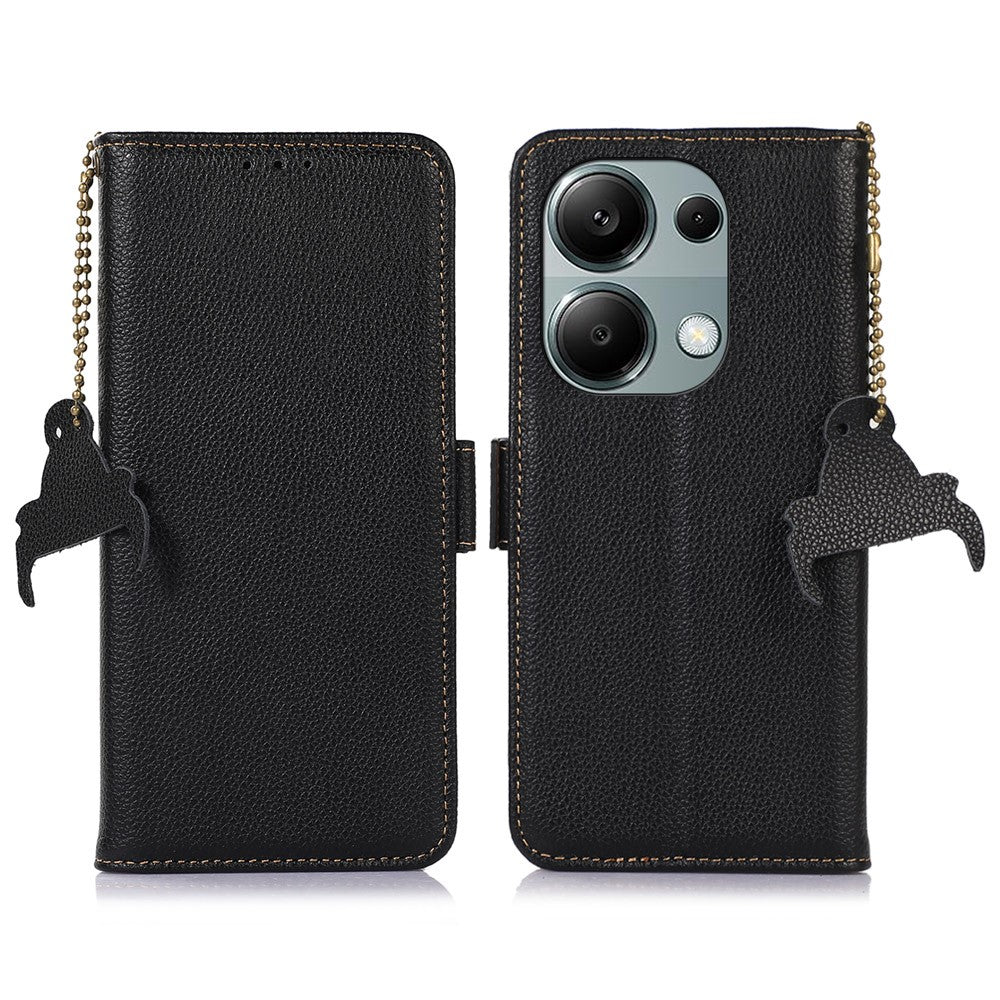 For Xiaomi Redmi Note 13 4G Wallet Case Genuine Cow Leather Phone Cover RFID Blocking