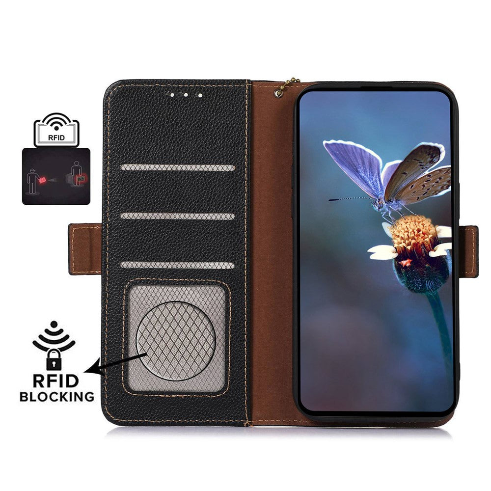 For Xiaomi Redmi Note 13 4G Wallet Case Genuine Cow Leather Phone Cover RFID Blocking