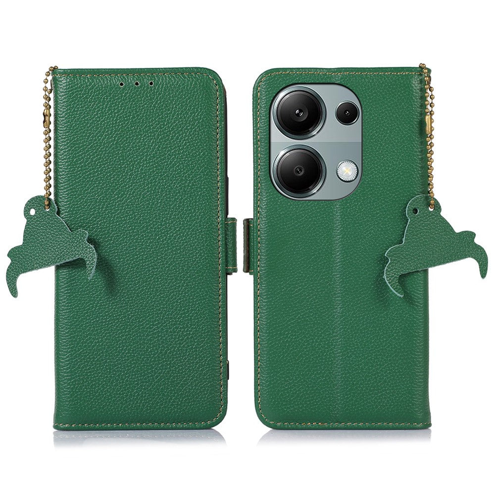 For Xiaomi Redmi Note 13 4G Wallet Case Genuine Cow Leather Phone Cover RFID Blocking
