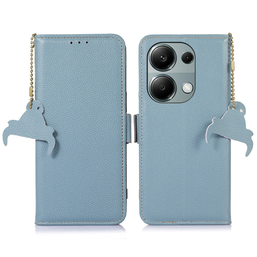 For Xiaomi Redmi Note 13 4G Wallet Case Genuine Cow Leather Phone Cover RFID Blocking