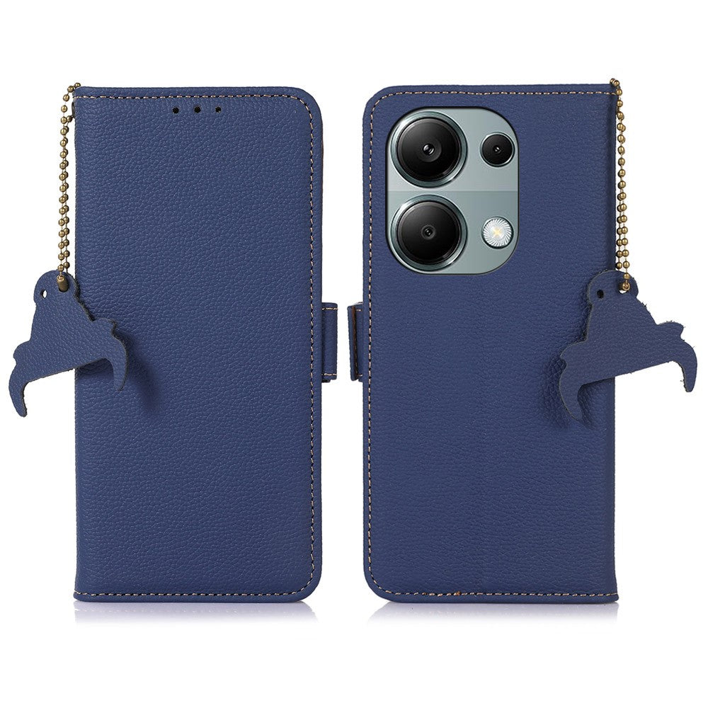 For Xiaomi Redmi Note 13 4G Wallet Case Genuine Cow Leather Phone Cover RFID Blocking
