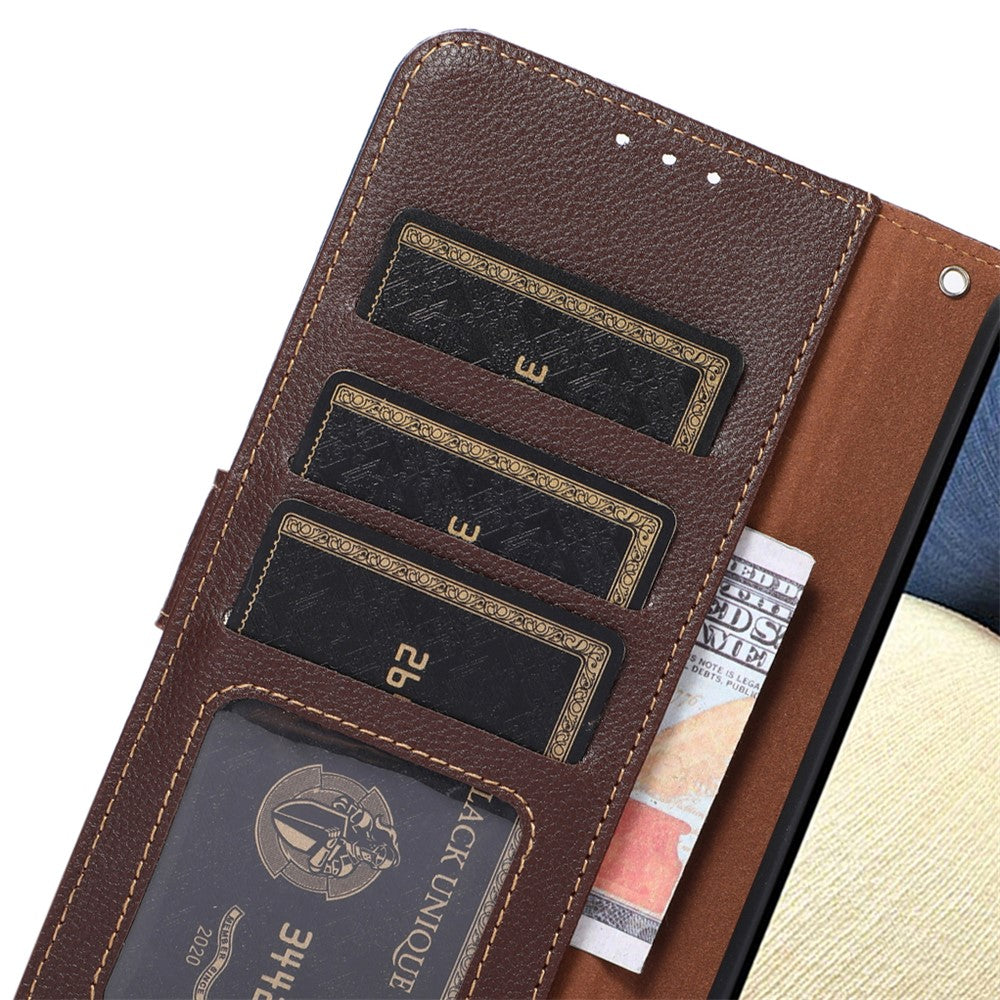 KHAZNEH For Xiaomi Redmi Note 13 4G Phone Case with RFID Blocking Litchi Texture PU Leather Cover