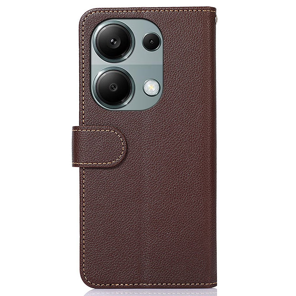 KHAZNEH For Xiaomi Redmi Note 13 4G Phone Case with RFID Blocking Litchi Texture PU Leather Cover