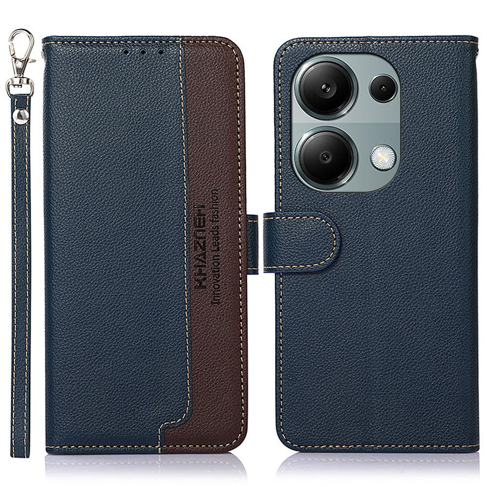 KHAZNEH For Xiaomi Redmi Note 13 4G Phone Case with RFID Blocking Litchi Texture PU Leather Cover