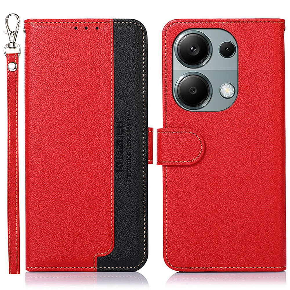 KHAZNEH For Xiaomi Redmi Note 13 4G Phone Case with RFID Blocking Litchi Texture PU Leather Cover