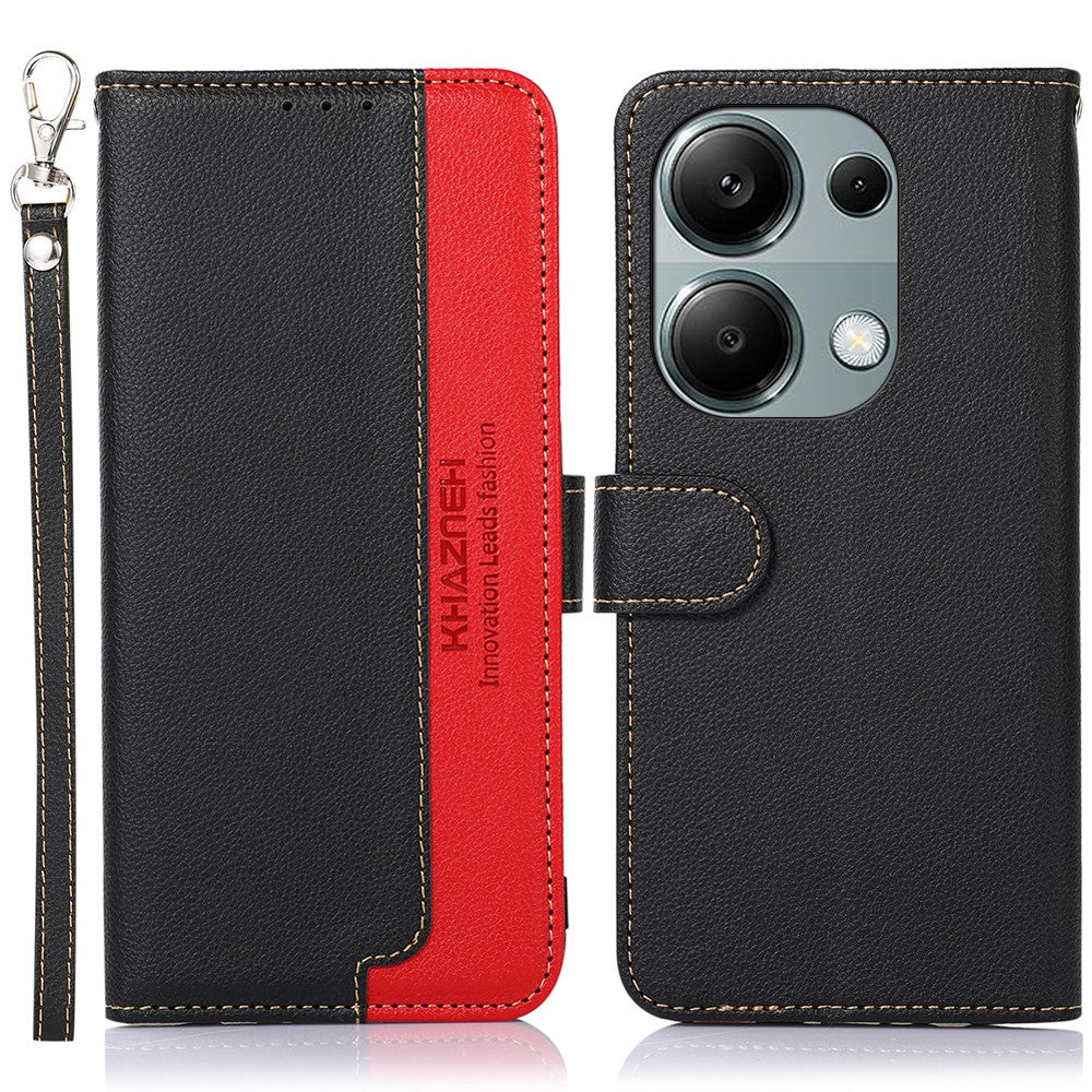 KHAZNEH For Xiaomi Redmi Note 13 4G Phone Case with RFID Blocking Litchi Texture PU Leather Cover