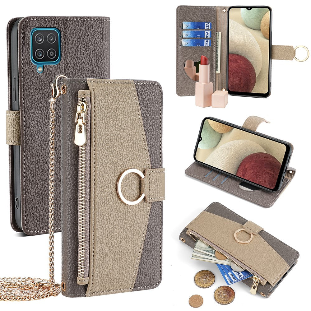 Magnetiskt skal för Samsung Galaxy A12 med dragkedja och plånboksfodral med axelrem