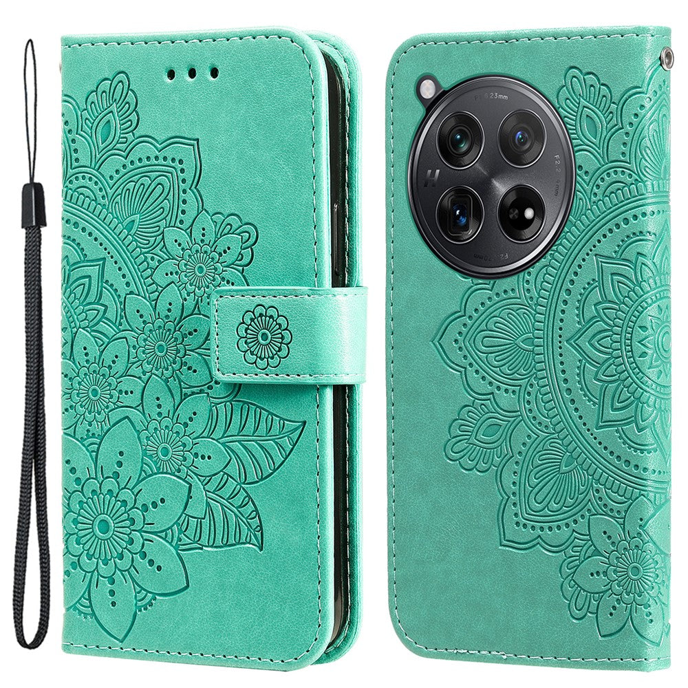 OnePlus 12R 5G / Ace 3 5G-skal med blommönster, PU-läder, plånboksfodral, stativ, mobilskal