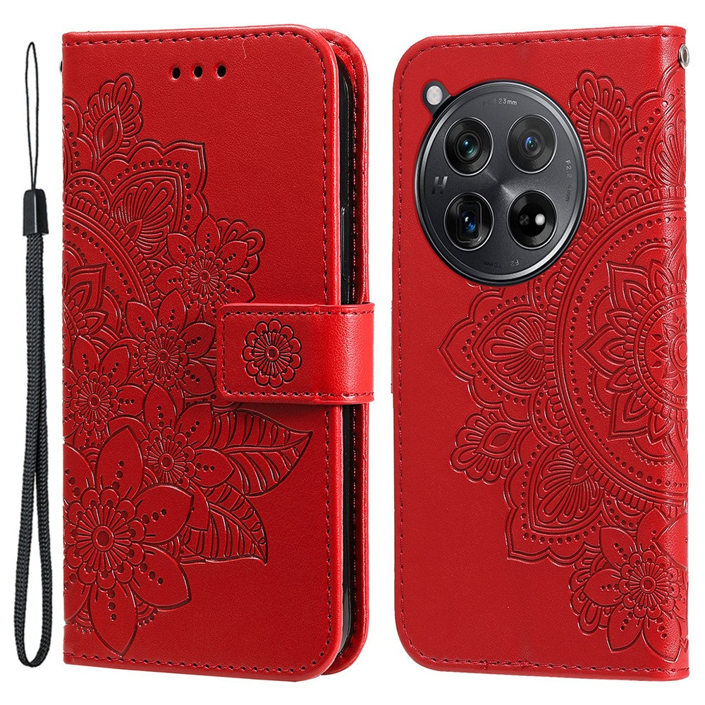 OnePlus 12R 5G / Ace 3 5G-skal med blommönster, PU-läder, plånboksfodral, stativ, mobilskal