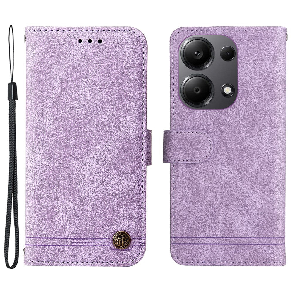 Xiaomi Redmi Note 14S 4G / Note 13 Pro 4G / Poco M6 Pro 4G Läderplånboksfodral Skin Touch mobilskal Stativ med Rem