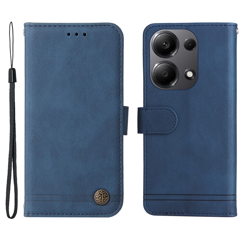 Xiaomi Redmi Note 14S 4G / Note 13 Pro 4G / Poco M6 Pro 4G Läderplånboksfodral Skin Touch mobilskal Stativ med Rem