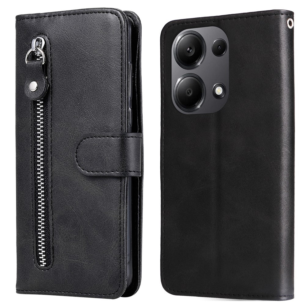For Xiaomi Redmi Note 14S 4G / Note 13 Pro 4G / Poco M6 Pro 4G Case Leather Anti-Drop Cover with Zipper Pocket
