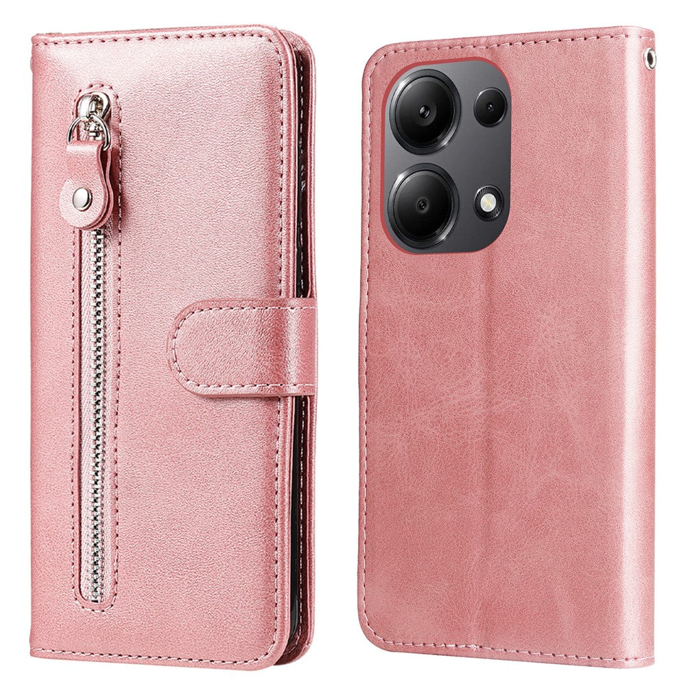 For Xiaomi Redmi Note 14S 4G / Note 13 Pro 4G / Poco M6 Pro 4G Case Leather Anti-Drop Cover with Zipper Pocket