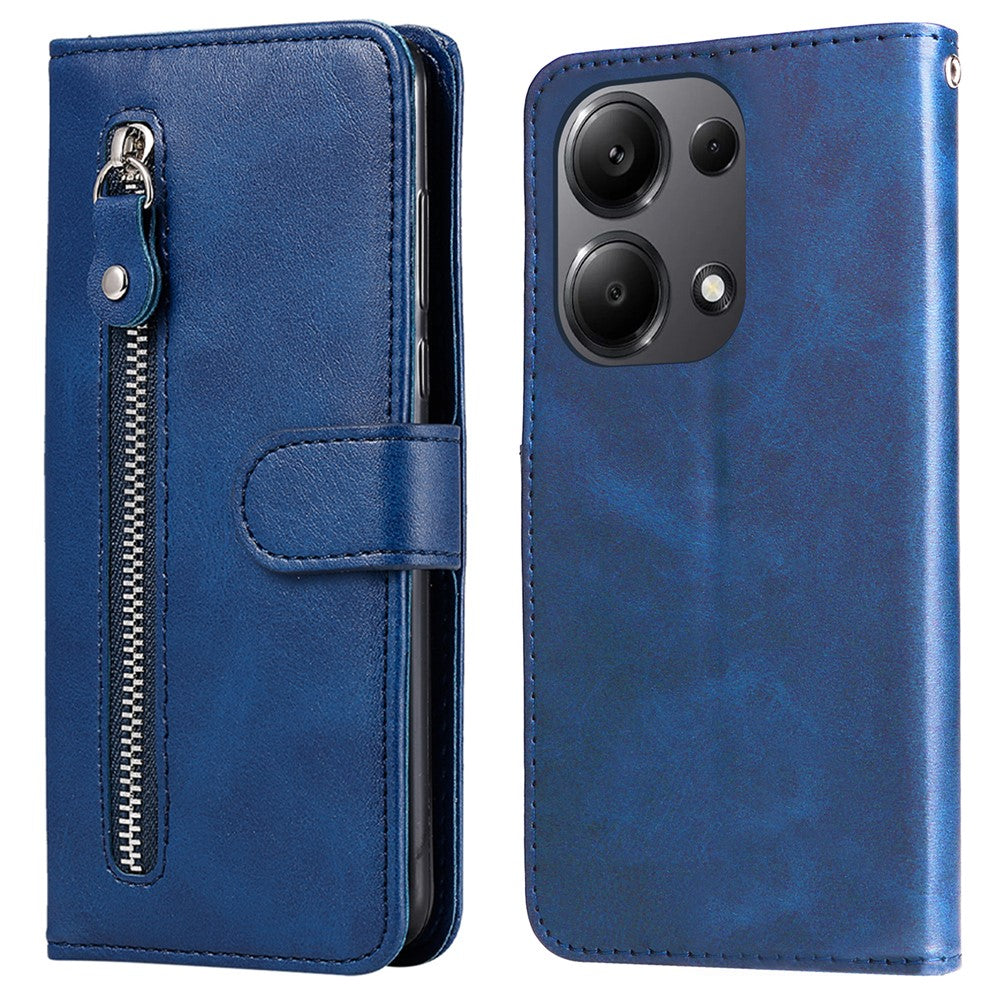 For Xiaomi Redmi Note 14S 4G / Note 13 Pro 4G / Poco M6 Pro 4G Case Leather Anti-Drop Cover with Zipper Pocket