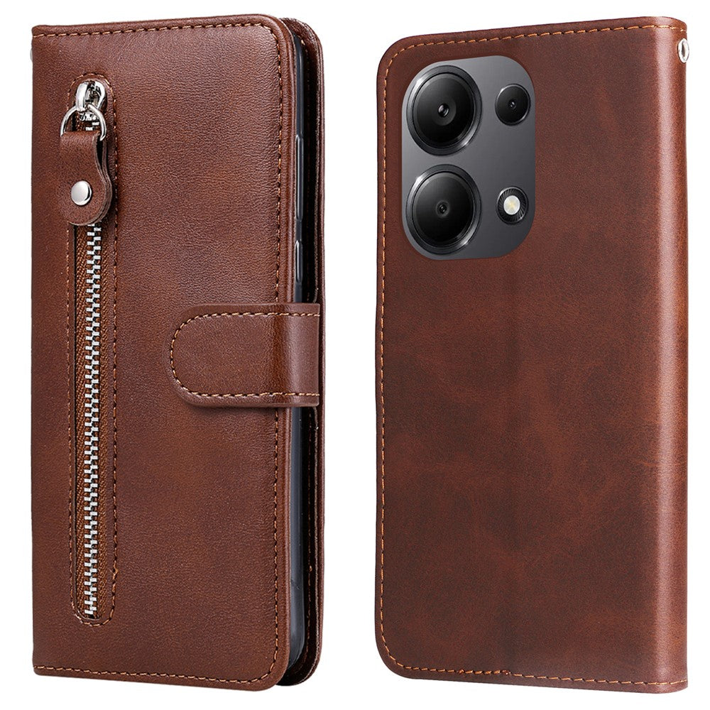 For Xiaomi Redmi Note 14S 4G / Note 13 Pro 4G / Poco M6 Pro 4G Case Leather Anti-Drop Cover with Zipper Pocket