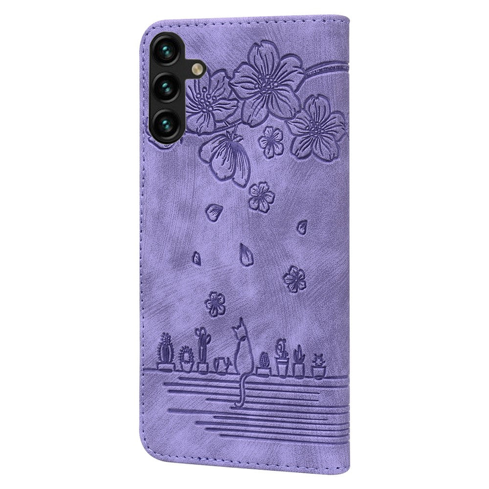 For Samsung Galaxy A25 5G (Global) (161.0 x 76.5 x 8.3mm) Leather Case Flower Cat Pattern Phone Cover Wallet