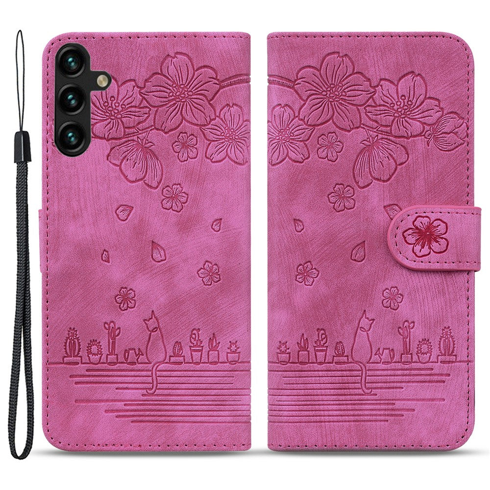 For Samsung Galaxy A25 5G (Global) (161.0 x 76.5 x 8.3mm) Leather Case Flower Cat Pattern Phone Cover Wallet