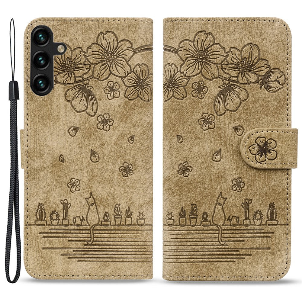 For Samsung Galaxy A25 5G (Global) (161.0 x 76.5 x 8.3mm) Leather Case Flower Cat Pattern Phone Cover Wallet