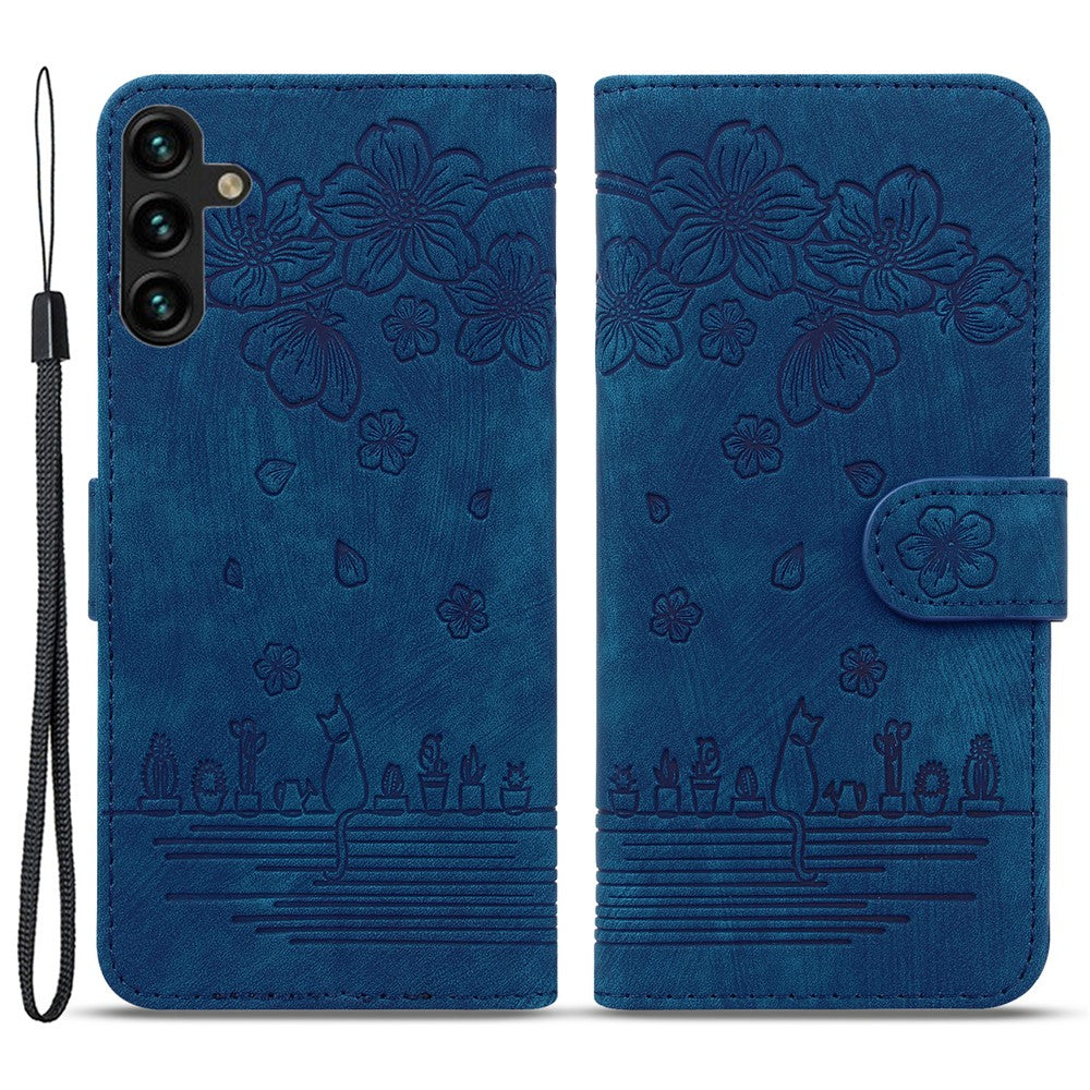 For Samsung Galaxy A25 5G (Global) (161.0 x 76.5 x 8.3mm) Leather Case Flower Cat Pattern Phone Cover Wallet